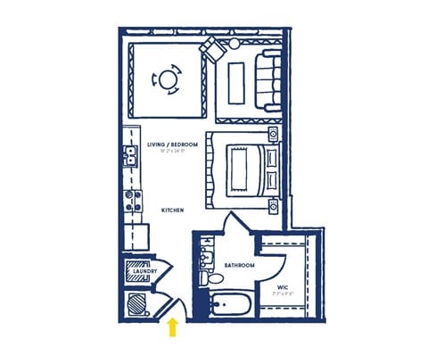 Floor plan for studio, 1 bath, 594 sqft